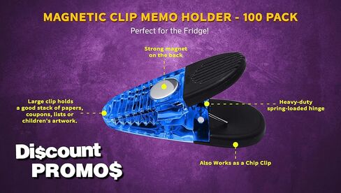 100 Magnetic Memo Holders Set - Customizable Text, Logo - Large Clip, Plastic - TBlue in Saudi Arabia