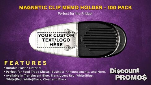 100 Magnetic Memo Holders Set - Customizable Text, Logo - Large Clip, Plastic - TBlue in Kuwait