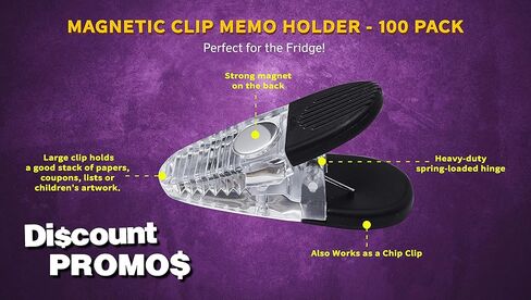 100 Magnetic Memo Holders Set - Customizable Text, Logo - Large Clip, Plastic - TBlue in Kuwait