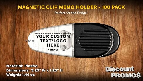 100 Magnetic Memo Holders Set - Customizable Text, Logo - Large Clip, Plastic - TBlue in Kuwait