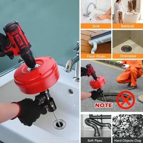 10-In-1 25FT Drain Clog Remover Tools Kit, Plumbing Snake Drain Auger Hair Clog Remover with Gloves and Cleaning Brush and Cleaning Brush for Kitchen and Shower Drain Cleaning in Saudi Arabia