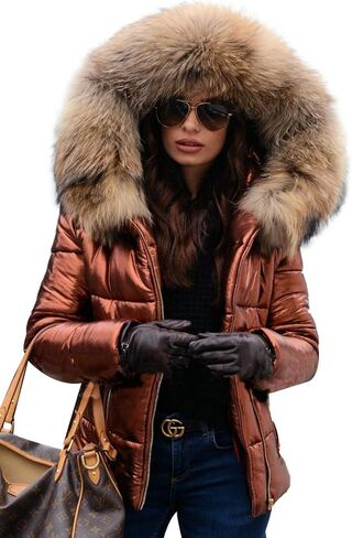 Roiii Women Winter Warm Down Jacket Thick Slim Flash Coat Down Outdoor Hood Parka Short Slim Jacket Black in Kuwait