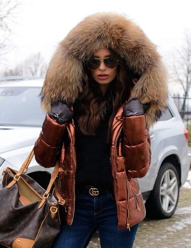 Roiii Women Winter Warm Down Jacket Thick Slim Flash Coat Down Outdoor Hood Parka Short Slim Jacket Black in Kuwait