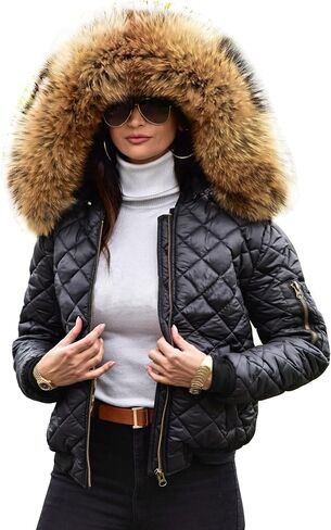 Roiii Women Winter Warm Down Jacket Thick Slim Flash Coat Down Outdoor Hood Parka Short Slim Jacket Black in Kuwait