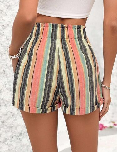 Womens Shorts Casual Striped Drawstring Elastic High Waisted Shorts Women Casual Trendy Summer Womens Shorts with Pockets Light Blue XL in Saudi Arabia