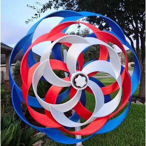 SeasonalFamilyPrints Stars & Stripes Wind Spinner, Outdoor-Rated PLA+, Quick-Spin Bearing Design, Red White Blue, 9in Diameter, Patriotic Garden Decor, 4th of July Theme, Free 2-Day Shipping