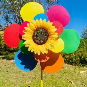 Cute Sunflower Windmills Plastic Wind Spinners Yellow Daisy Flower Windmills Outdoor Decoration for Yard, Garden, Lawn, Patio (1pc Yellow, 36cm/14.17inch) (YEA)