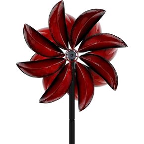 Spinners Wind Outdoor - طاحونة معدنية حمراء مع حصة في الفناء والحديقة ، منحوتات الرياح الحركية والمغازل ، أفكار ديكور الهدايا لعشاق الحدائق (12 "W × 70" H)