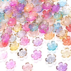 100pcs Cherry Blossom Beads, Gold-Plated Acrylic Spacer Beads, 5-Petal Floral Charms for Necklaces Bracelets Jewelry Making- Mixcolors
