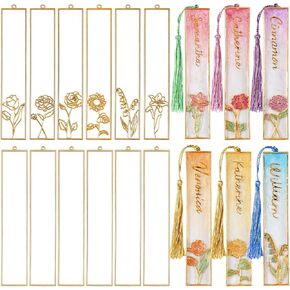 LET'S RESIN 12pcs Bookmark Bezels for Resin with Tassels, UV Resin Molds for DIY Bookmarks(6 Flowers and 6 Blank Frames), Metal Bookmark Bezels Bulk for Craft Supplies, Birthday Gifts, Custom