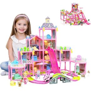 Dream Dollhouse, Racing Track, Dolls House playset with Toy Furniture and 4 Level Slide, Furniture, 1 Doll and 1 Buggy Toy and 10+ Tracks Pet and Puppy Play Area 13 Rooms