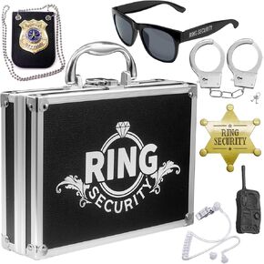 Ring Security Wedding Ring Bearer Gifts Box Case Briefcase Include Police Officer Badge, Sunglass, Badge, Spy Earpiece, Intercom, Handcuffs