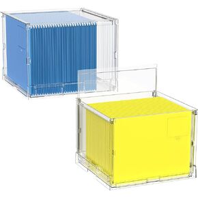 MUKAI File Organizer Box with Lid, Collapsible acrylic File Folder Organizer with acrylic Slide, Hanging File Folder Box, for Office Document Storage with Desktop organizer ﻿ (2)