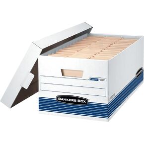 Bankers Box 0070205 STOR/FILE Storage Box, Legal, Locking Lid, White/Blue, 4/Carton