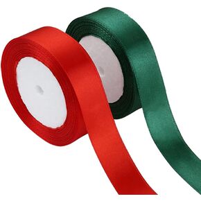 2 Pack Christmas Ribbon, 0.8 Inch Polyester Satin Fabric Ribbon for Gift Wrapping, Bow Making, Hair, Christmas Tree Decoration (75.5 Feet) (Red+Green)