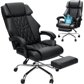 HOFFREE Office Chair Big and Tall 550lbs Reclining Office Chairs with Footrest Executive Extra Wide Seat Office Chair PU Leather Heavy Duty Computer Desk Chairs for Heavy People Black