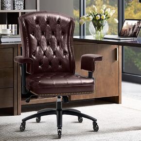 YAMASORO Ergonomic Executive Office Chair with Height-Adjustable, Home Office Desk Chairs PU Leather Swivel Work Chair, Camel