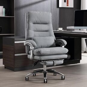 Office Chair with Foot Rest - High Back Executive Chair with Padded Linkage Armrests, Reclining Desk Chair with Wheels, Comfy Office Chair with Double Thick Cushion (Black)