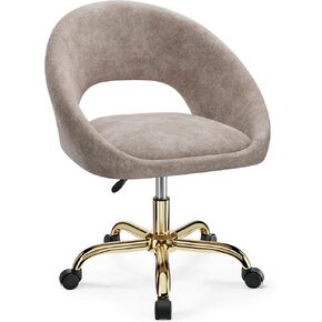 Vanity Chair with Wheels, Modern Makeup Vanity Chairs with Back Adjustable Height, Comfy Cute Home Office Desk Chairs for Bedroom, Living Room (Khaki)