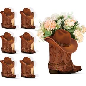 Domensi 8 set Western Cowboy Boots Flower Boxes Centerpiece Boot Shape Box Decorations Western Theme Party Boot Gift for Cowboy Cowgirl Birthday Party Baby Shower Wedding Supplies(Brown,Classic)
