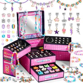BLmukce Charm Bracelet Making Kit for Girls Ages 8-12, DIY Jewelry Making Kit & Craft Set with Beads, Charms & Necklace Supplies Birthday Christmas Gift for Kids 4-6 7 8 Years Old Girl