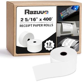 BPA-Free Thermal Paper Rolls- 2 5/16 x 400 Receipt Paper Rolls for Credit Card Machines, Smooth Printing, No Jams, 12 Rolls