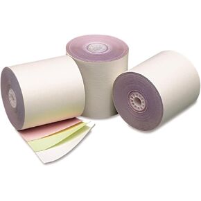 PM Company 07638 Three Ply Cash Register/POS Rolls, 3-Inch x 70 ft., White/Canary/Pink, 50/Carton