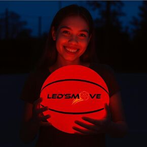 LED'S MOVE Rechargeable Light Up Basketball - Glow in The Dark Basketball for Teen Boy - Glowing Red Basket Ball, Light Up LED Toy for Night Ball Games - Age 8 Years Old and Up. Gift for Boys & Girls