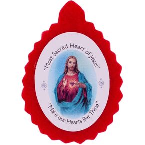 Wool Sacred Heart of Jesus Badge | Red Fabric Scapular with Printed Image | "Heart of Jesus Source of All Consolation | Great Catholic Gift