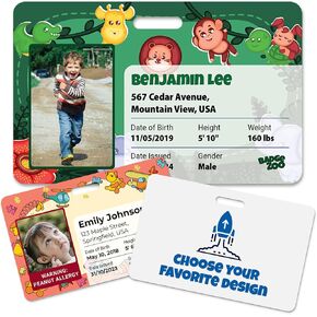 Kids Safety ID Card - Custom Printed Emergency Contact ID for Children - Personalized Child Travel Identification Badge - Lost Child Prevention & Protection - Customizable Photo ID Wallet Card
