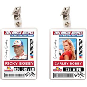 Talladega Nights Ricky Bobby & Carley Bobby Race Car Driver ID Badges Costume Prop