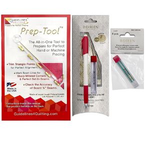 Guidelines4Quilting Sharp Mitered Corners Set -Easily Measure a Precise Scant 1/4 inch from The Quilt Top’s Edge with The Prep-Tool and Mark with a Bohin Pencil for Sharp Mitered Corners -Made in USA