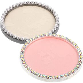 2Pcs Nail Art Color Mixing Tray Round Shape Pigment Palette with Imitation Pearl Durable Display Board for Nail Art Makeup and Cosmetics