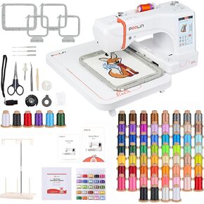 EOC06 Embroidery Machine 7.9x11 Inches Large Area for Clothing, Computerized 7 Inches Touchscreen+RICHWORD 800M 60 Colors Embroidery Machine Thread,40WT(108D/2) Polyester Thread Set