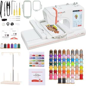 EOC05 Embroidery Machine 4 x 9.25 Inch Large Hoop Embroidery Area,Computerized Embroidery Machine with 7 Inch LCD Color Touchscreen Poolin Richword 800M 60 Colors Embroidery Thread
