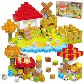 Magnetic Blocks - 100Pcs Build Farm Mine World Magnet Game Set, Magnetic Tiles Building Blocks Toddler Toys STEM Sensory Creative Toys Games for Toddler Kids Boys & Girls
