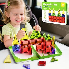 Magnetic Puzzle Travel Building Set, 26-Piece Mini Magnetic Blocks with Storage Tin Box, Preschool Learning Sensory Montessori Toy, Ideal Puzzle Birthday Gift for Boys and Girls Aged 3+
