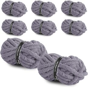 8 Packs Jumbo Chunky Chenille Yarn - 1820g(64oz) 254 Yards (761ft) Bulky Yarn - Chunky Yarn for Hand Knitting Blanket,Cushions, Pet Bed - Soft and Durable(Rice Grey)