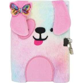 YankMooM Dog Diary for Girls Journal for Kids Diary with Lock, Pink Secret Kids Journal Hardcover Fluffy Secret Diary Tie-Dye Notebook Gift for Writing and Drawing