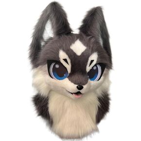 Handmade Furry Fursuit Head MaskAdorable Cat Fox Costume Props for Halloween and Cosplay