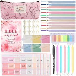 JMUQ 43Pcs Bible Study Kit - Bible Study Supplie Journaling Kit with12 Highlighters,90 Bibles Labels, Bibles Accessories Set, for Women Christian Gifts