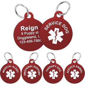 Custom Engraved Medical Alert ID Tags for Therapy Dogs, Therapy Animals, Service Dogs, Support and Service Animals, Personalized Identification Tag for Pets Collar and Harness