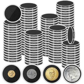 120 Pcs Silver Dollar Coin Holders, Clear Round Coin Case, Round Coin Holder for Collectors, Plastic Coin Case for Rare Coins, Coin Protectors with Adjustable Sponge Gasket(17-40mm)（Black）