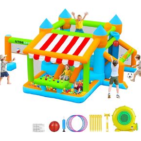 Inflatable Bounce House 176x136x80 inch Large Bounce Castle, with Blower, Ball Pit, Ball net, Ball Goal, for Indoor Outdoor Kid Sports/Playtime/Backyard Playground/Birthday Party