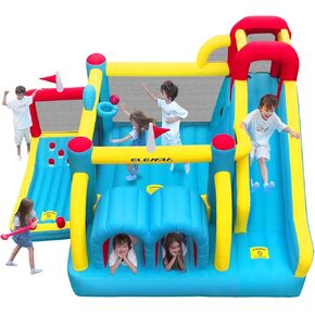 ELEMARA 7 in 1 Inflatable Bounce House, 15x12’XL Golf Inflatable Bouncer with Blower, Bounce House with Slide,Golf Area, Double Tunnels,Climbing Wall, Jumping Castle, Holds 6 Kids