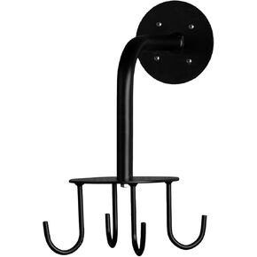 Jeffers 4 Hook Rotating Carousel Horse Bridle Halter Tack Rack, Wall Mount Organizer for Stable Barn Trailer, Metal Hooks for Halters Reins Lead Ropes Harness, Black with Screws Included