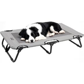 Elevated Dog Cot, Portable Raised Pet Bed with Steel Frame, Dog Cooling Cots for Indoor & Outdoor Use with Breathable Mesh, Support 55 lbs, Gray
