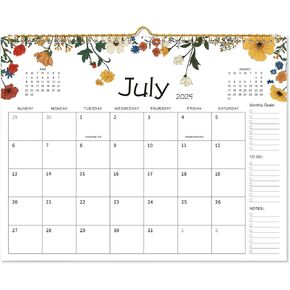 Wall Calendar 2025-2026 – 15" x 12" Monthly Calendar with Floral Design from Jul 2025 to Dec 2026, To-Do, Notes & Monthly Goals Sections, Floral Calendar Perfect for Home or Office