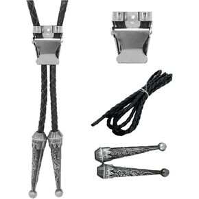 ympeka 4pcs bolo tie kit rope مع حبل جلدي مع فضي مستلزمات سلسلة من الحبل المضفر والمعلقات لمجوهرات سوار صنع حقيبة محفظة حرفة DIY ، نصائح مشبك على الطراز الغربي ، وروابط وعلاقات ومعلقات