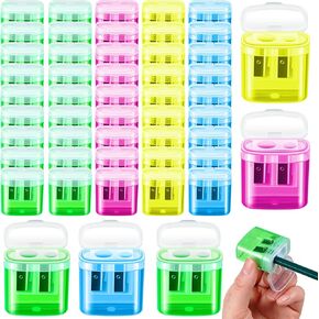 Geosar 300 Pcs Manual Pencil Sharpeners Bulk Small Dual Hole Pencil Sharpeners Handheld Crayon Sharpener with Lid for Classroom Office Donation Supplies